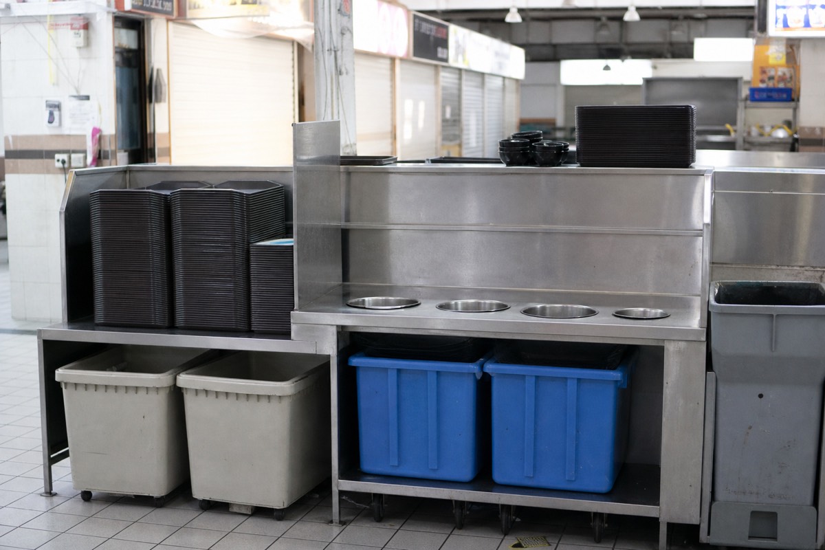 A tray return station at a Singapore hawker centre